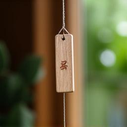 Koshi chime with a 'Terra' theme, hanging from a thin rope against a light background.